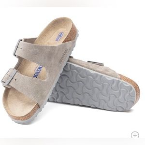 Birkenstock Arizona Soft Footbed Suede Leather Stone Coin